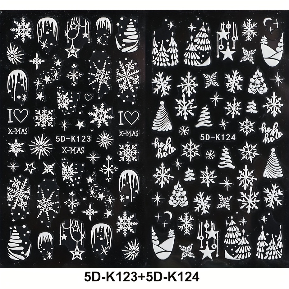 5D Embossed Christmas Nail Art Stickers Snowflake Nail Decals