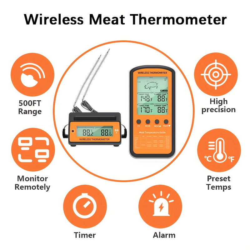 Meat Thermometers Household Thermometers With Bluetooth Lcd Digital Meat  Thermometers With Long Probe Remote Wireless Bbq Grill Thermometers Kitchen  Thermometer Home Cooking Tools With Timer Alarm Kitchen Tools - Temu