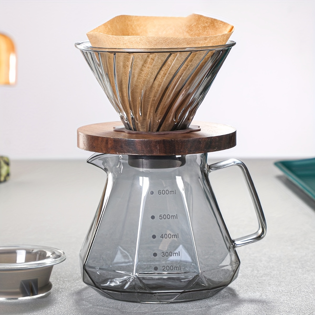 Glass Coffee Dripper Pour Over Coffee Fliter With Walnut - Temu