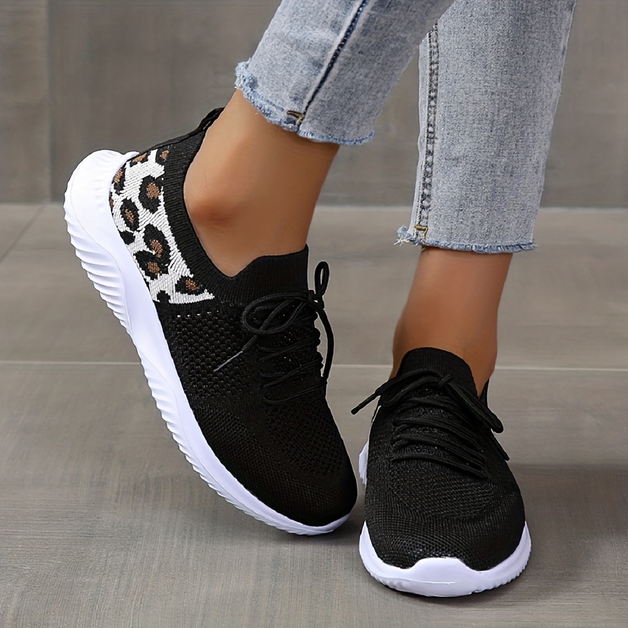 Chaussures de sport en tricot léopard pour femmes chaussures