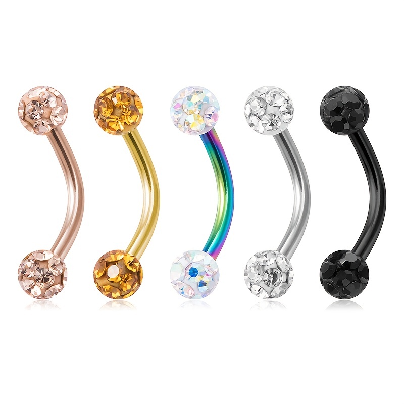 Rhinestone Curved Barbell Eyebrow Ring, Surgical Steel