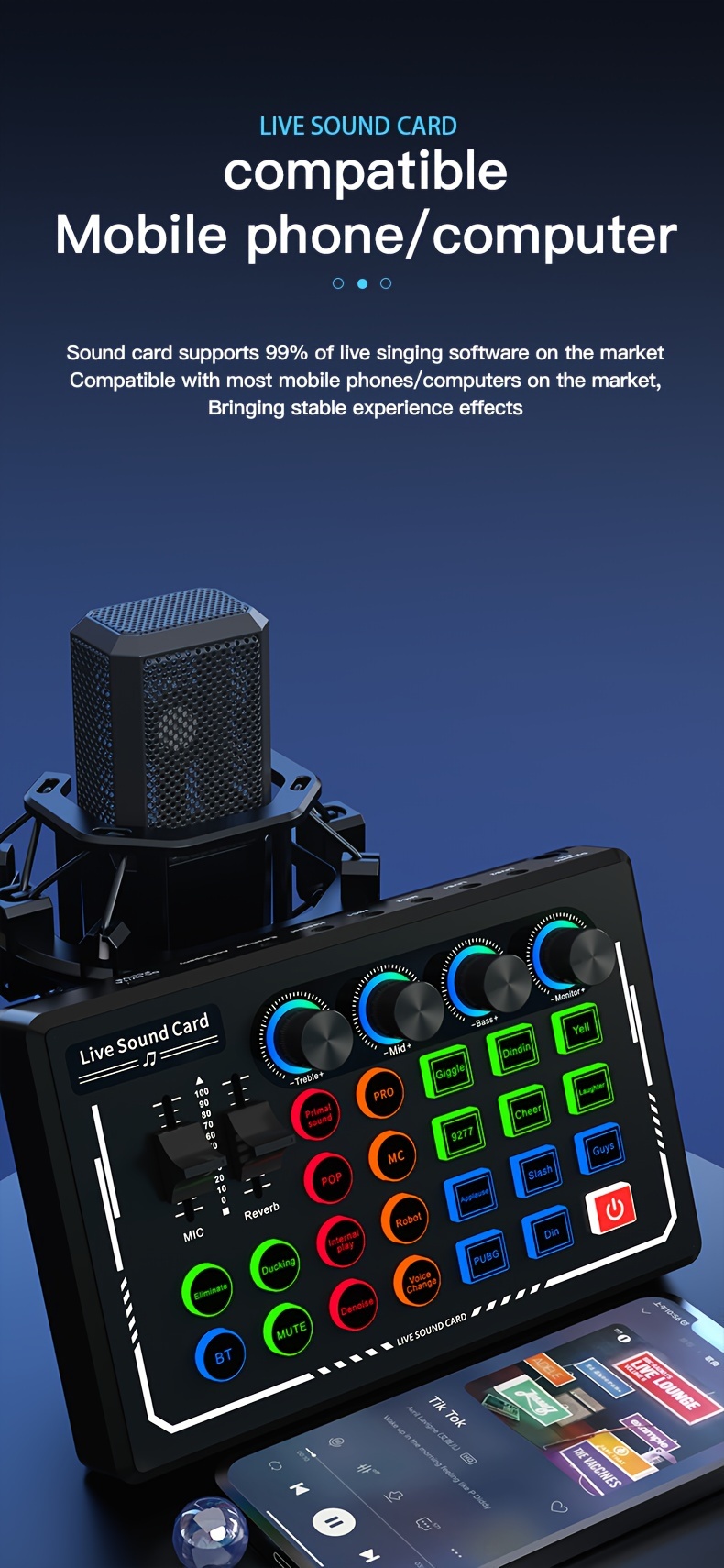 v88 sound card mixer with lantern effect gorgeous plug 6 35 dynamic circle wheat recording singing details 7