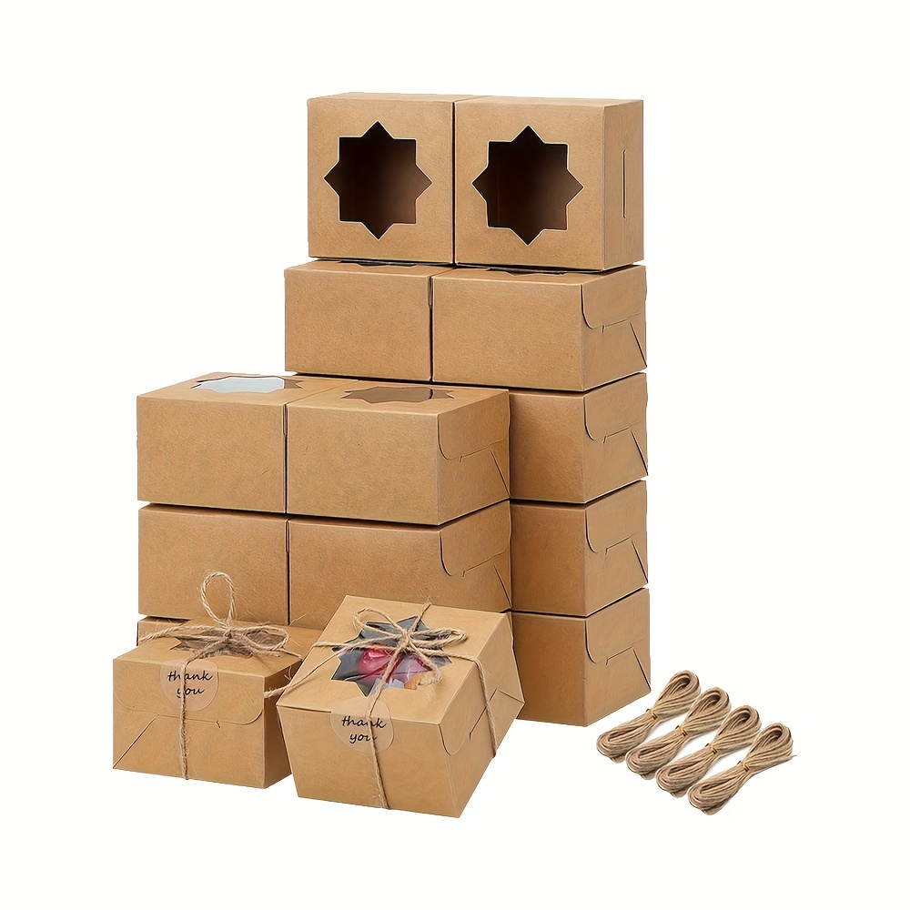 Paquete de 50 cajas de panadería marrones, cajas pequeñas de pastelería de  4 x 4 x 2.5 pulgadas con ventana, cajas de embalaje de regalo para