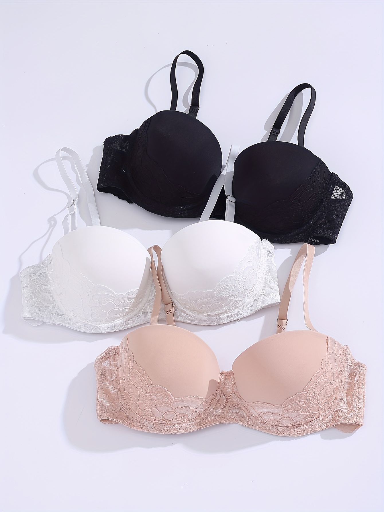 Contrast Lace Balconette Bra Comfy Breathable Push Unlined - Temu