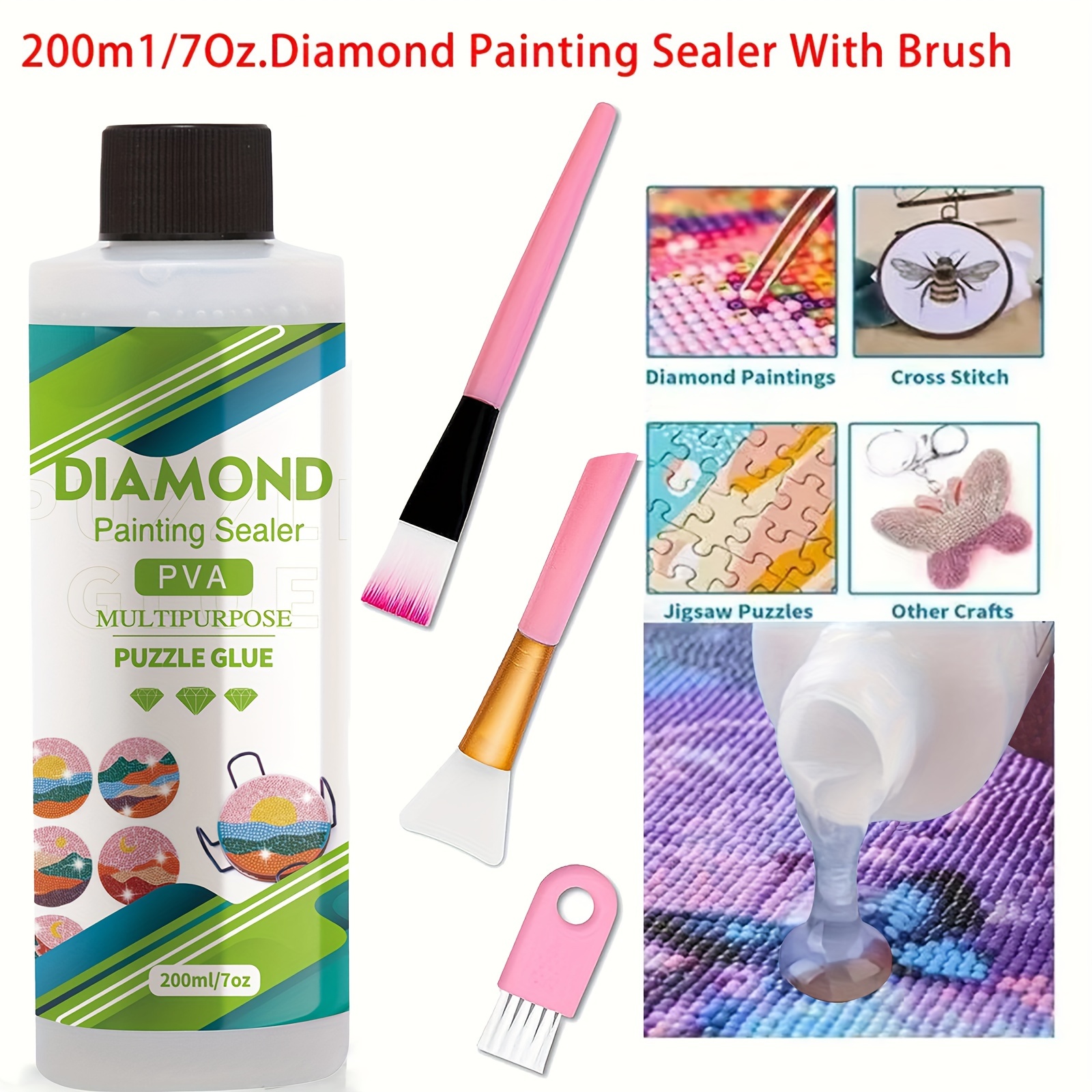 Scellant pour peinture diamant amélioré de 200 ml avec pinceau en silicone,  colle de peinture diamant 5D permanente, accessoires pour peinture diamant