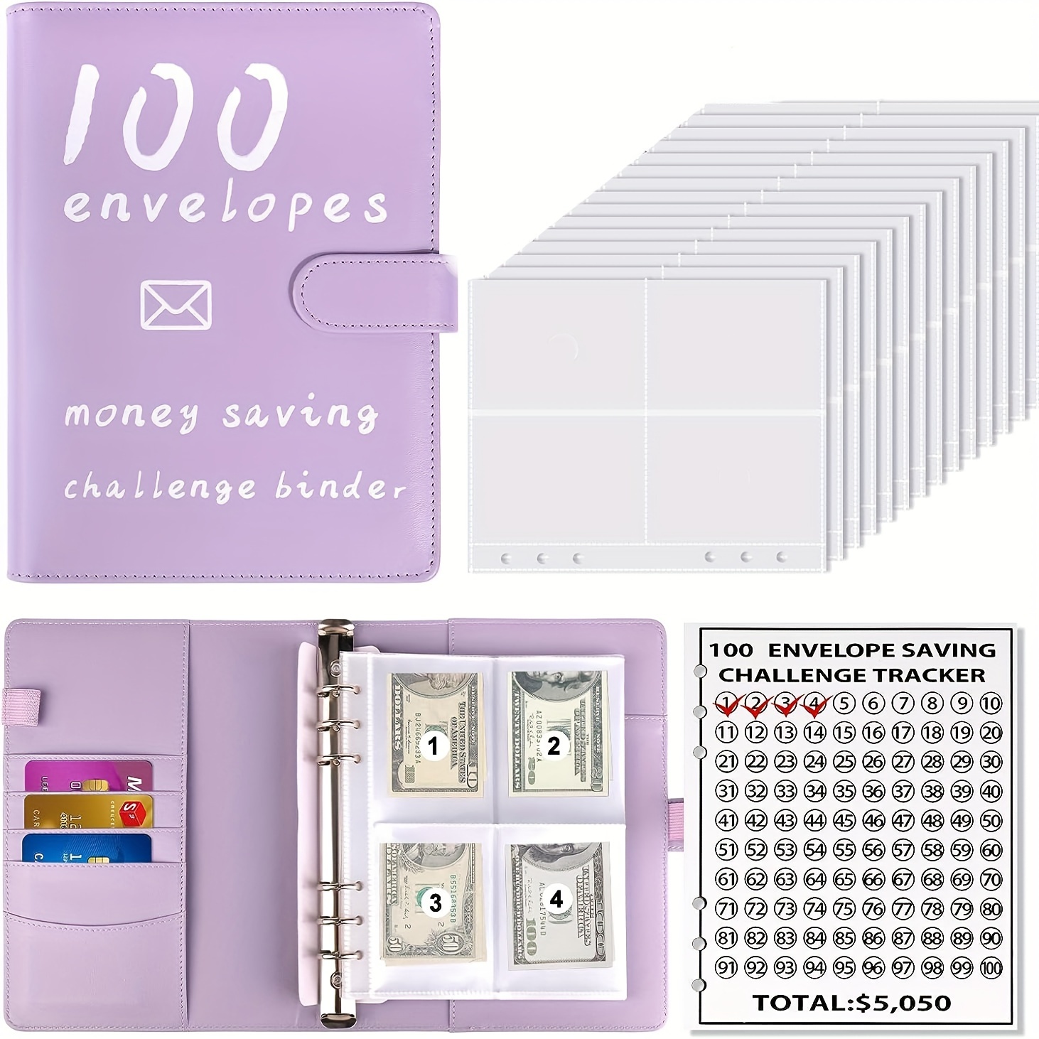 100 Envelope Money saving Challenge Kit Interesting Budget - Temu