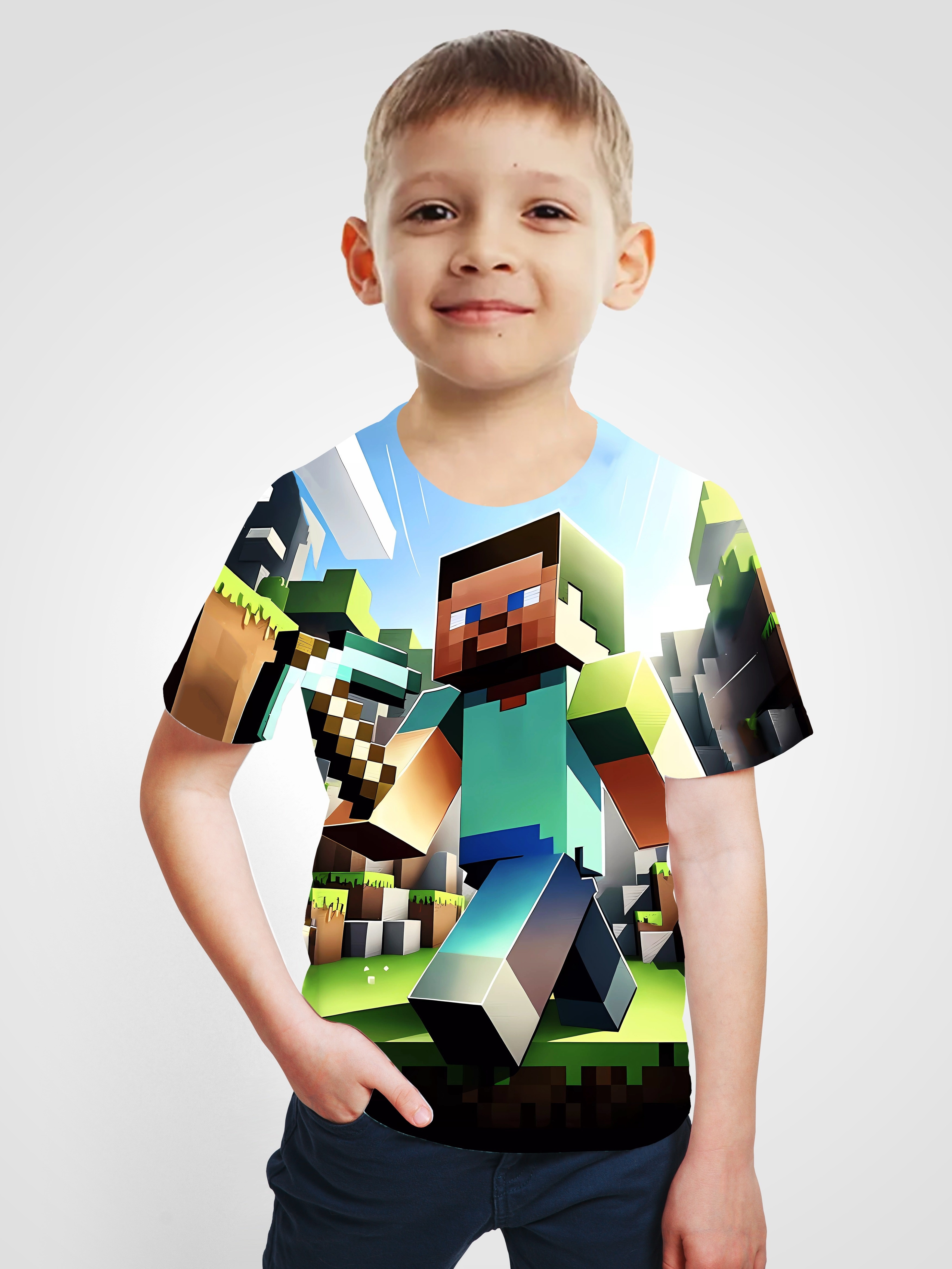 Fashion Cartoon Building Block Game 3d Print Boys Creative T - Temu