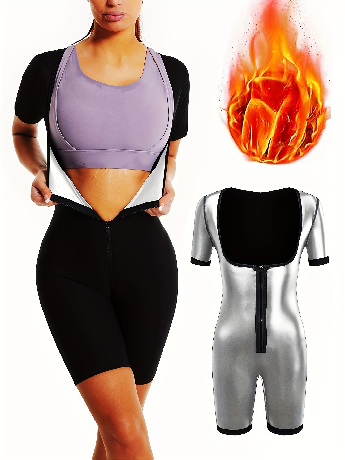 Body Shape Weight Loss Sporty Jumpsuit Short Sleeves Zip - Temu Canada