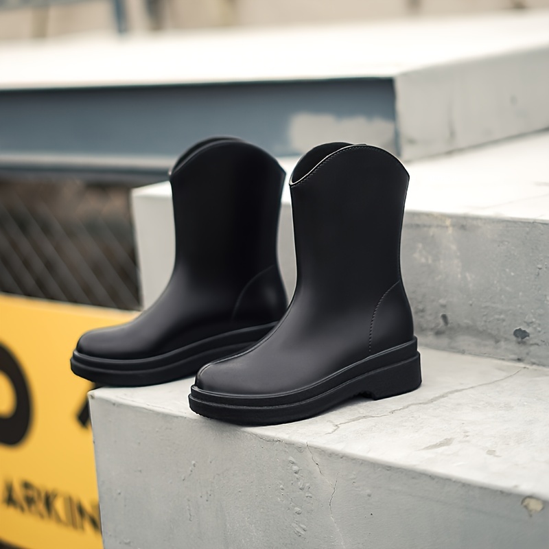 Women's Platform Ankle Rain Boots, Waterproof Solid Color Slip on Shoes, Outdoor Non-Slip Shoes,Temu