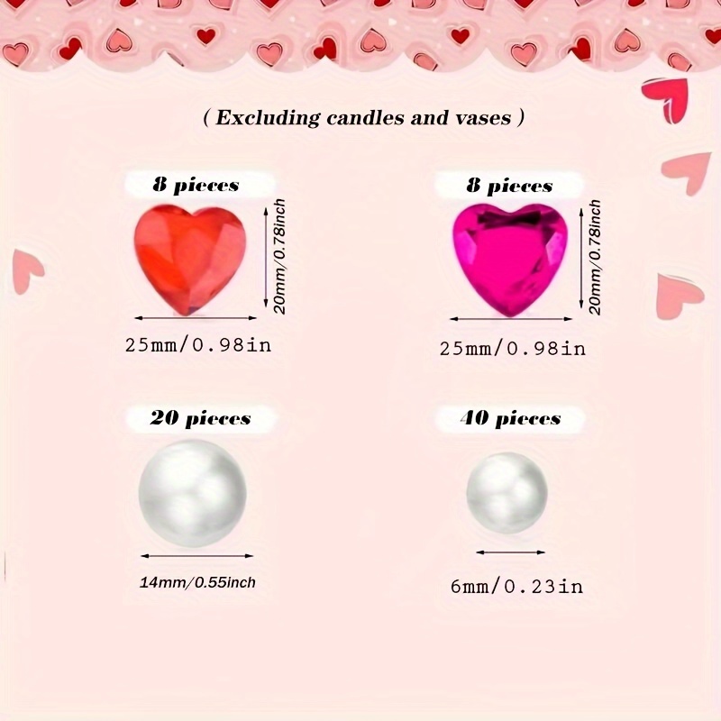 111pcs, Valentine's Day Vase Fillers, Rose Red Lip Heart Shaped Pearls Set,  Plastic Vase Fillers Vase Beads, Valentine's Day Wedding Home Party Table