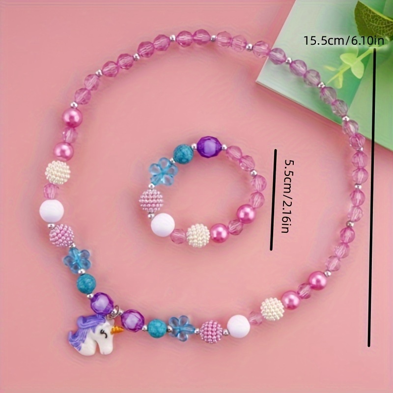 2pcs/Set Little Girls Jewelry Set Wooden Stretch Necklace Bracelet Play