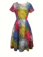 abstract print aline swing dress vintage short sleeve dress for spring summer womens clothing