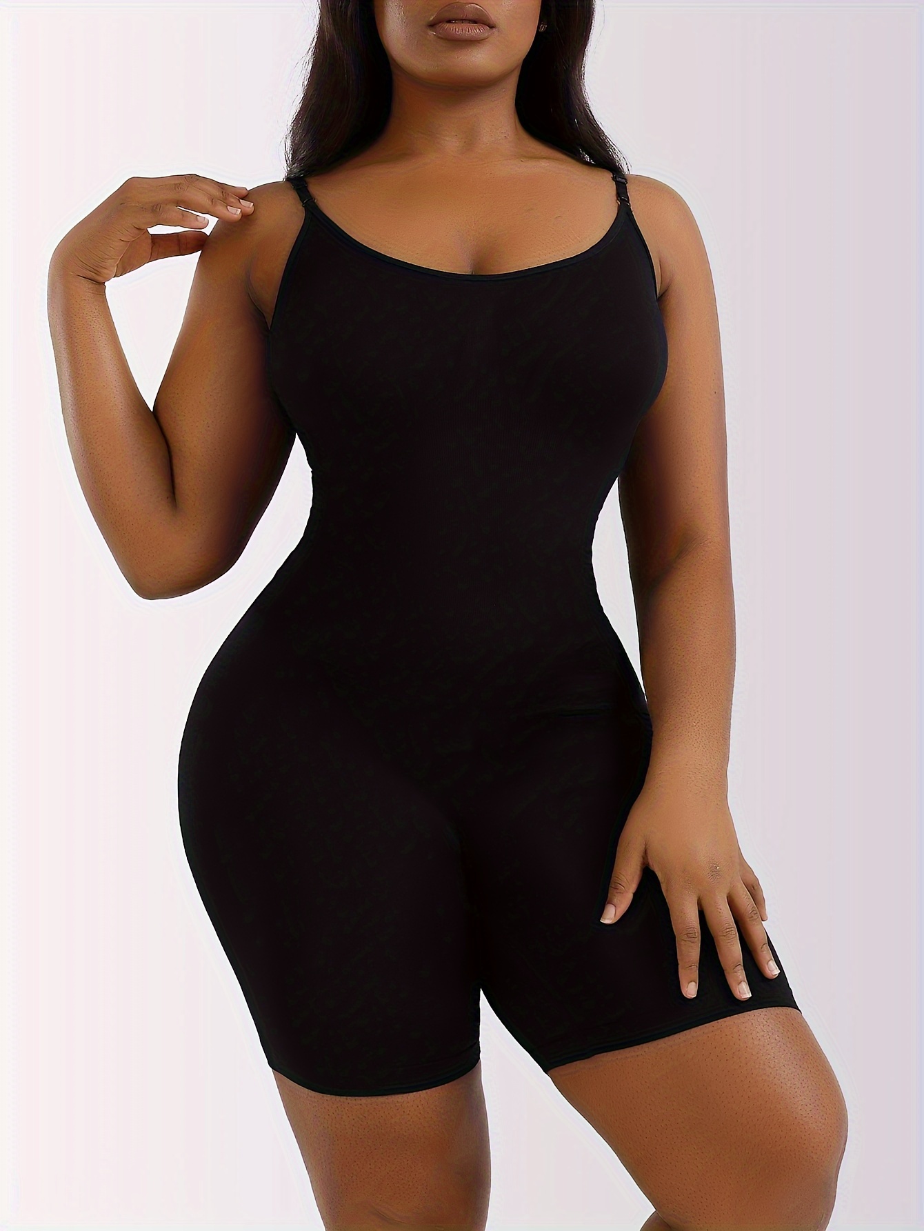 Plus Size Simple Shapewear Bodysuit, Women's Plus Solid Seamless Tummy  Control Backless Elastic Slimming Bodysuit