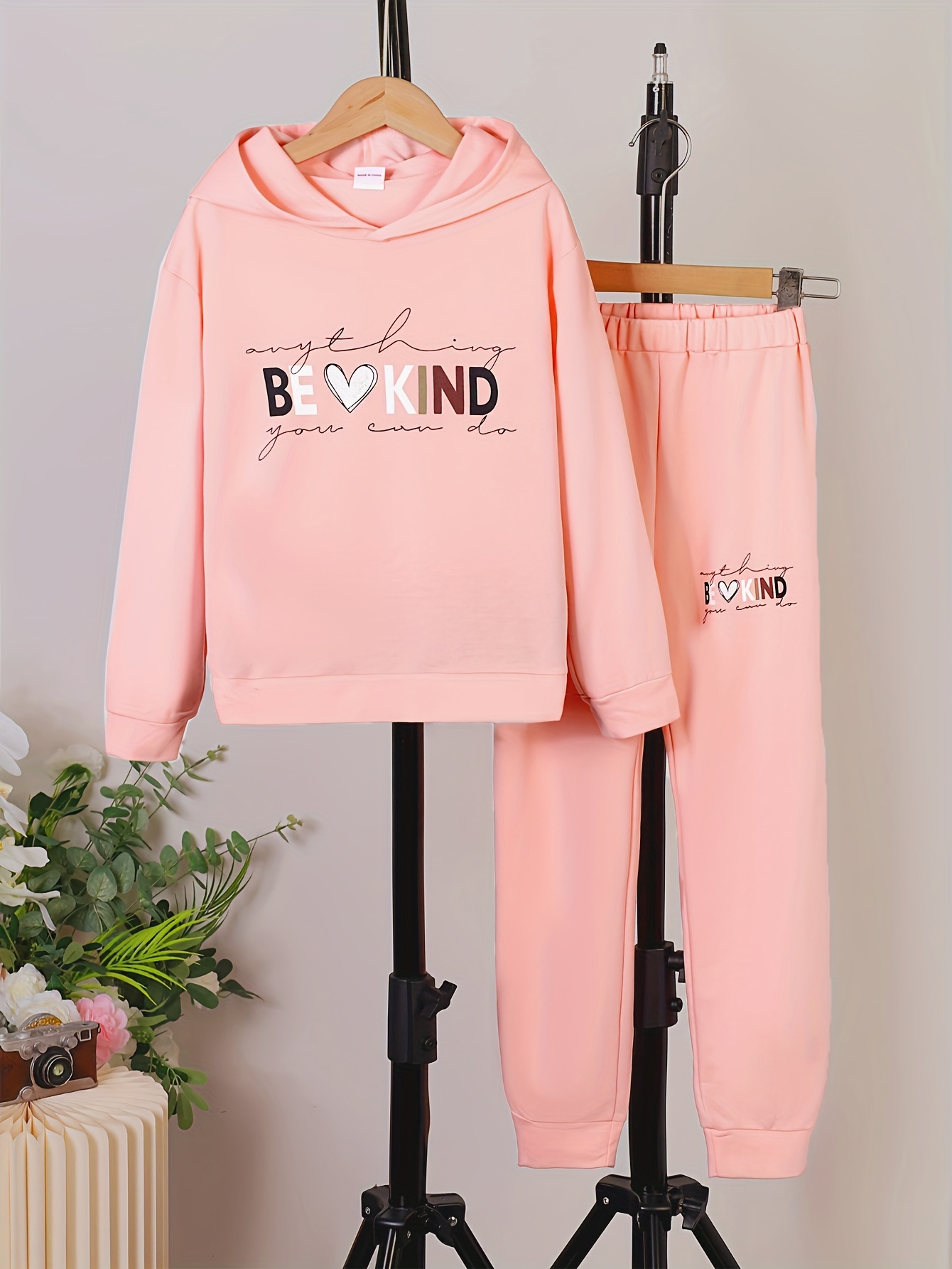 Girl's Kind Print Hoodie Sweatpants Set Cartoon Heart Print - Temu