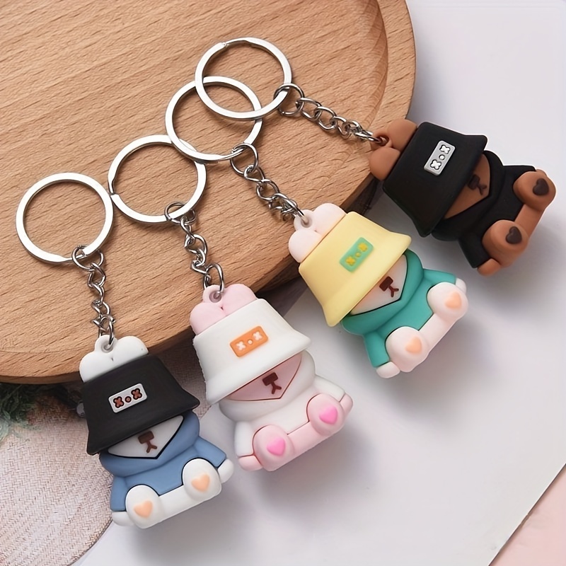 Fashion Cartoon Animal Charm Key Ring Trend Sleeping Fisherman Hat Bear  Doll Keychains Couple Bag Car Pendant Key Chain Gifts