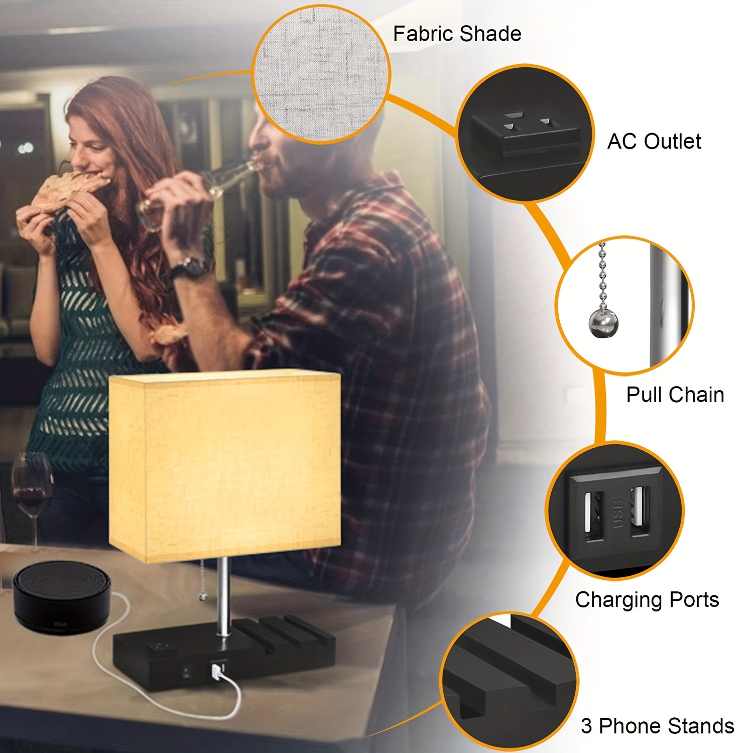 Lampe de chevet avec port USB, gradation en continu, double port de charge  USB, salon, lampe de chambre 