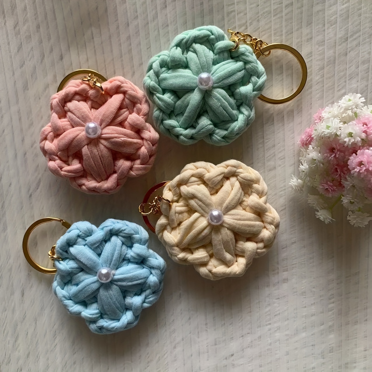 Crochet Flower Bag Charm - Handcrafted crochet accessories - A