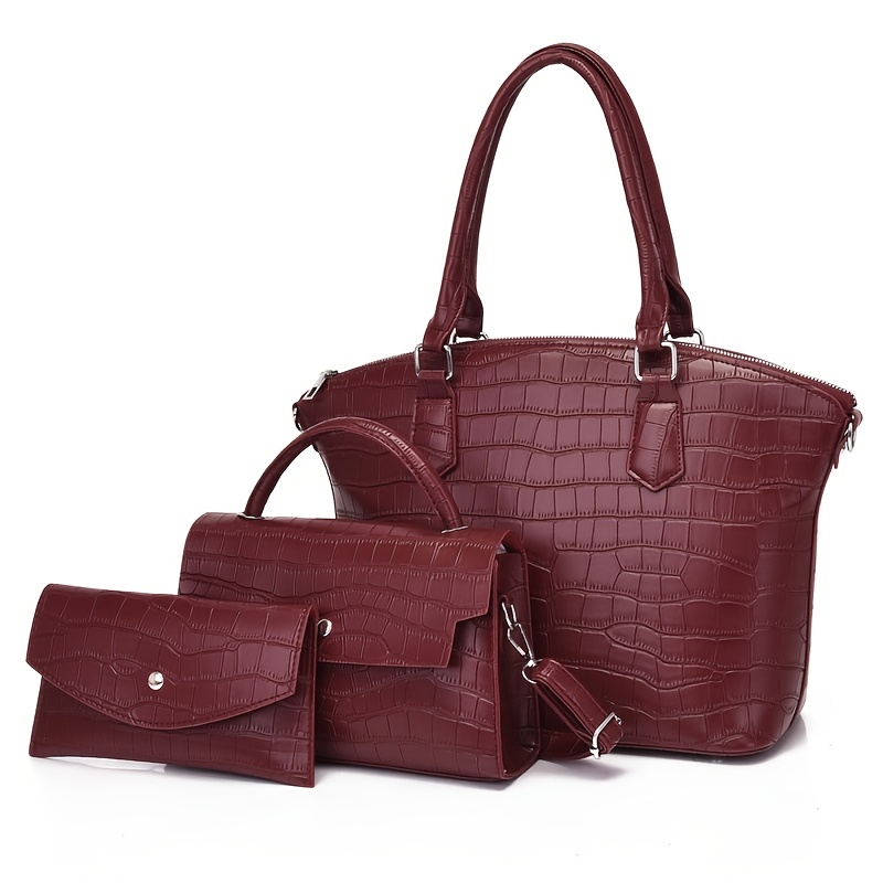 Classic Crocodile Embossed Satchel Bag, Large Capacity Shoulder Bag,  Women's Leather Tote Bag For Work - Temu Bahrain