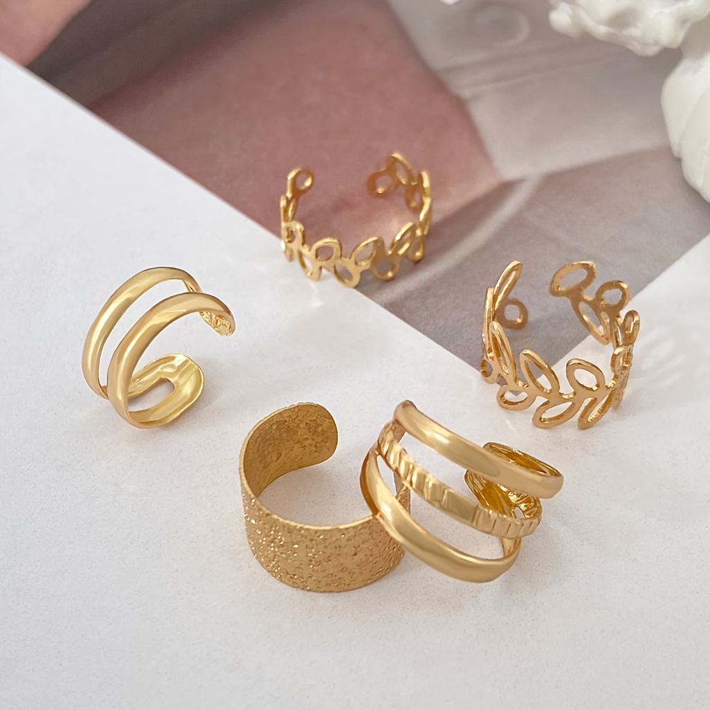 5pcs Minimalist C Shaped Ear Cuff Leaf Shaped Double Layers Triple Layers
