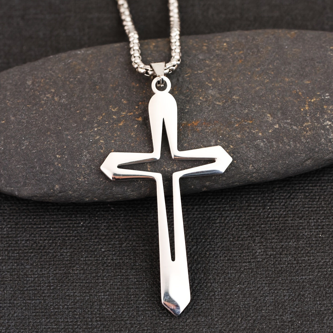fashion design simple hollow cross pendant men s hip hop stainless steel necklace religious   amulet jewelry details 0