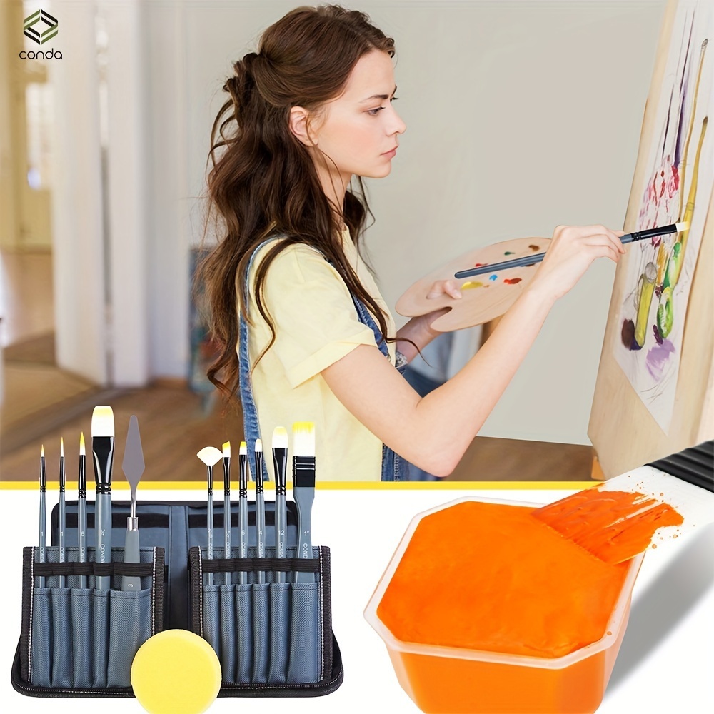 12pcs Art Paint Brush Kit Set Includes Carrying Brush Case for Acrylic Oil  Watercolor Art Scale