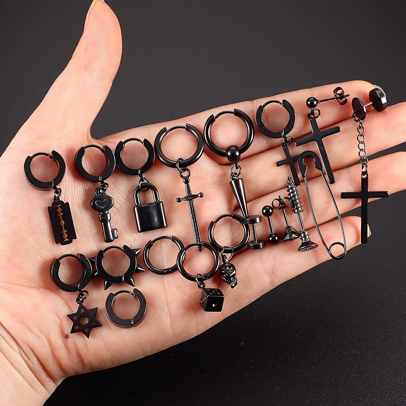 15 Pairs of Men's Stainless Steel Hoop Stud Earrings