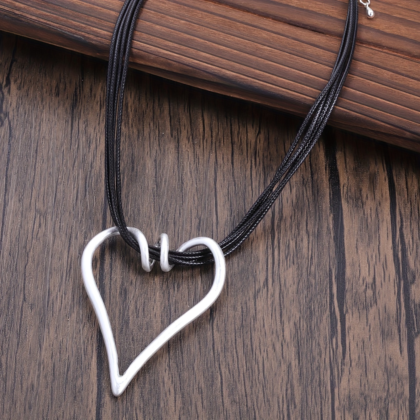 Silvery Tone Heart Pendant Necklace for Women