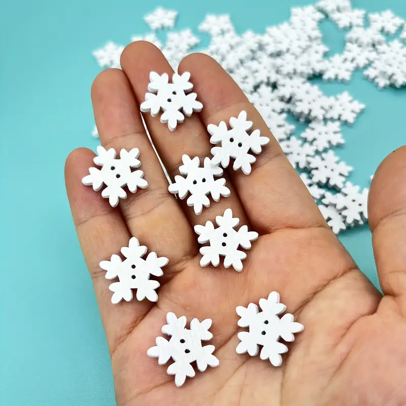 Wood White Christmas Snowflake Buttons Diy Crafts Wooden - Temu