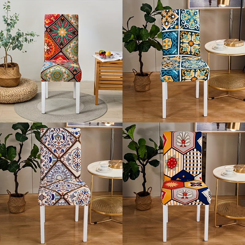 Stretch Kitchen Bohemian Style Printed Chair Cover Elastic - Temu Canada