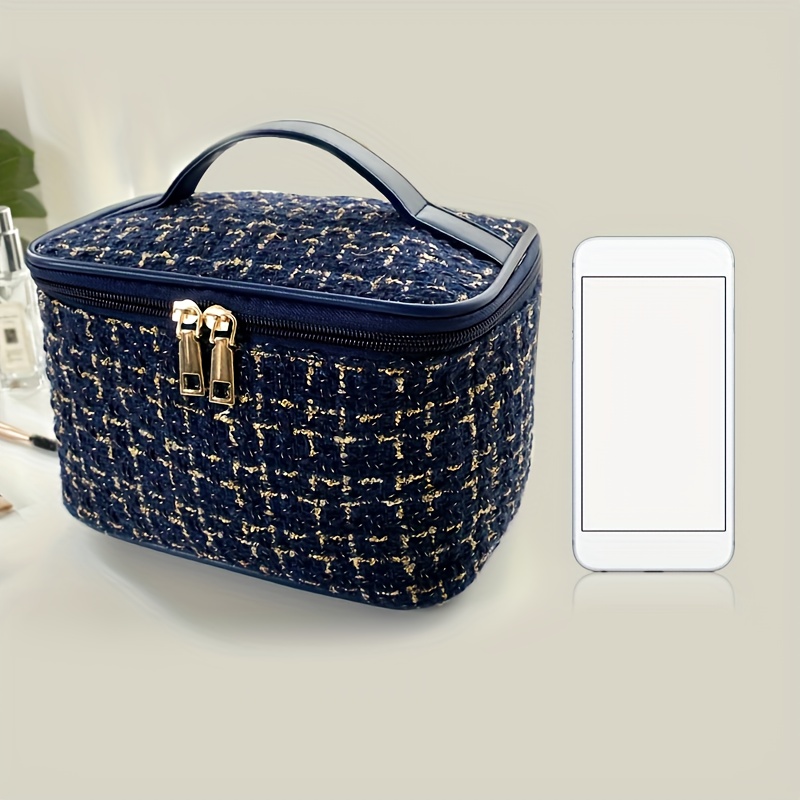 Small Makeup Bag Trendy Fancy Tweed Design Storage Clutch - Temu