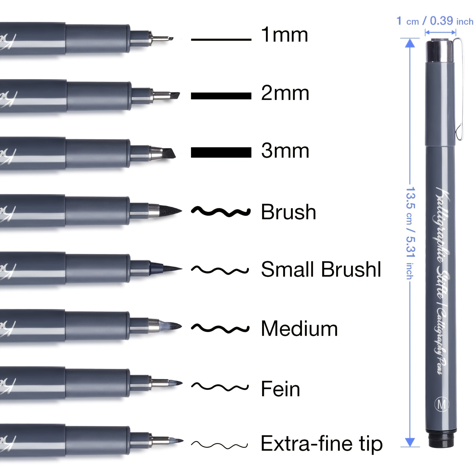 Calligraphy Pens,8 Size Calligraphy Pens for Writing,Brush Pens