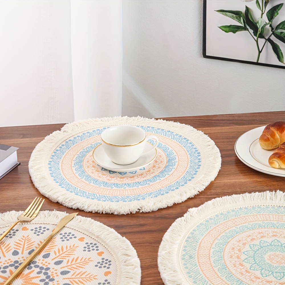 Placemat Woven Cotton Rope Tassel Placemat Nordic Fabric - Temu