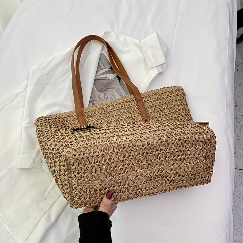 Straw Woven Tote Bag with Tassel Decor - Boho Style Summer Beach Bag