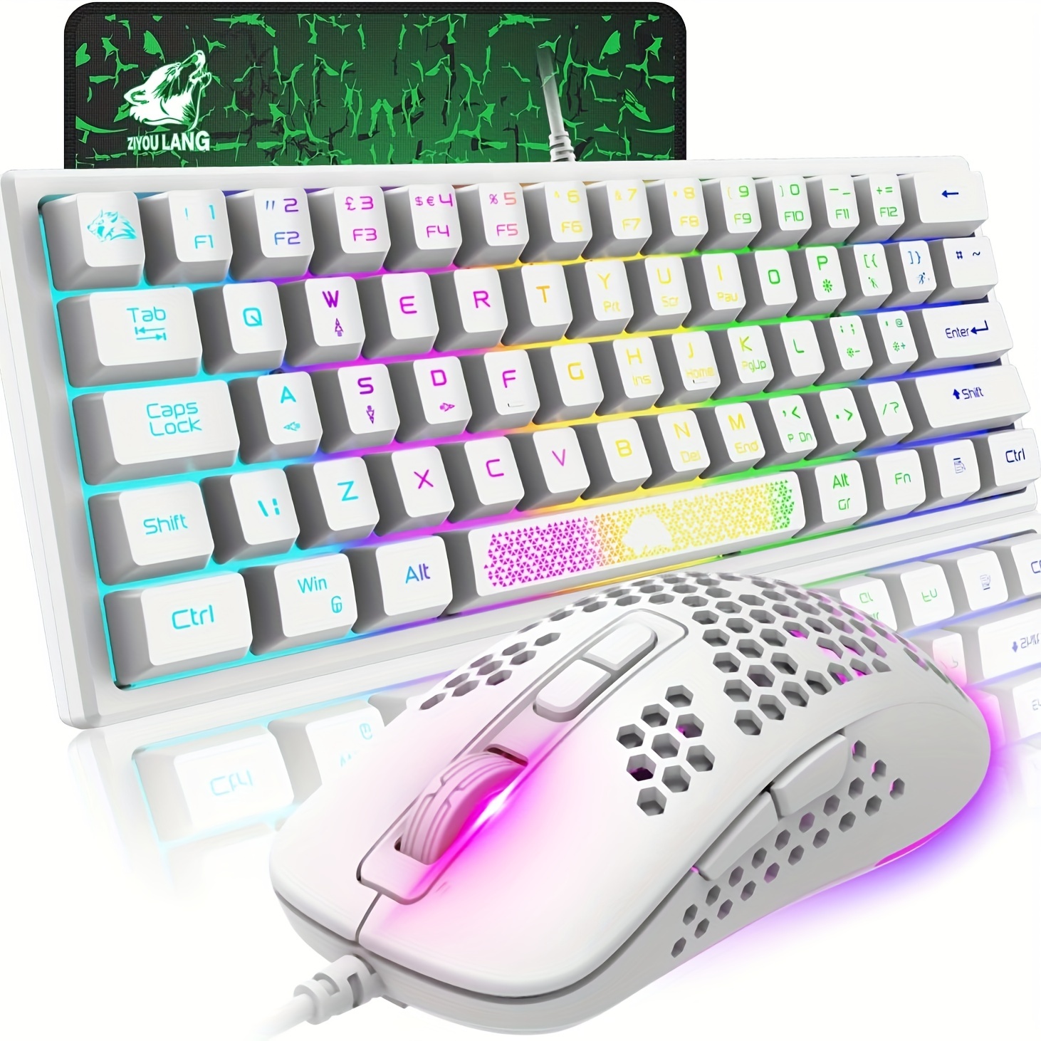 Teclado y ratón RGB con una sola mano, teclado para juegos, ratón de 6400  DPI, controlador de juego portátil RGB para PC Gamer