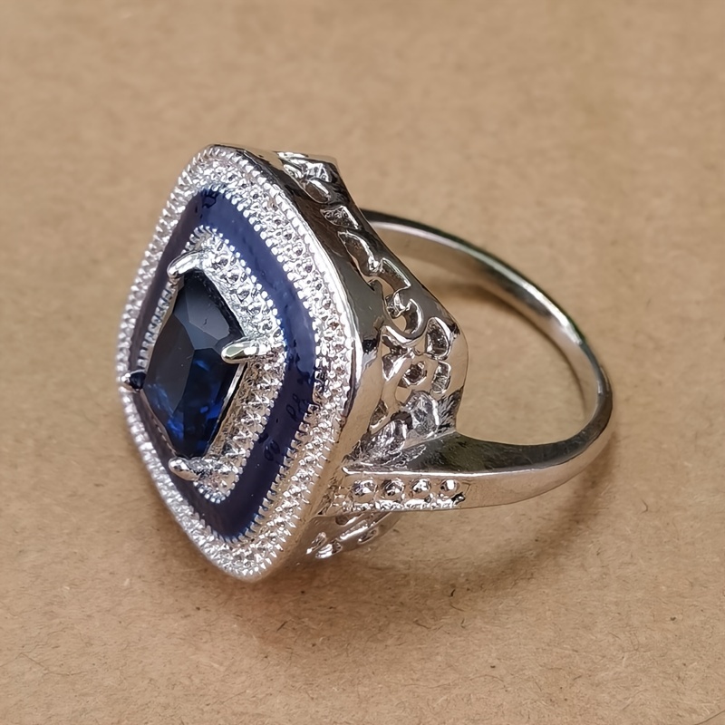 Men's Square Royal Zircon Wide Face Ring
