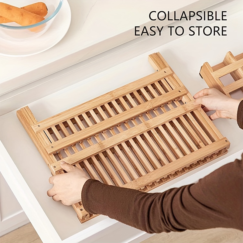  Kitchen Dish Drying Rack for Kitchen Counter - Bamboo Dish  Drying Rack - Wooden Collapsible Dish Drying Rack Dishes Drying Rack Kitchen  - 2 Tier Dish Drying Rack Small - Dish Strainer - Dishrack