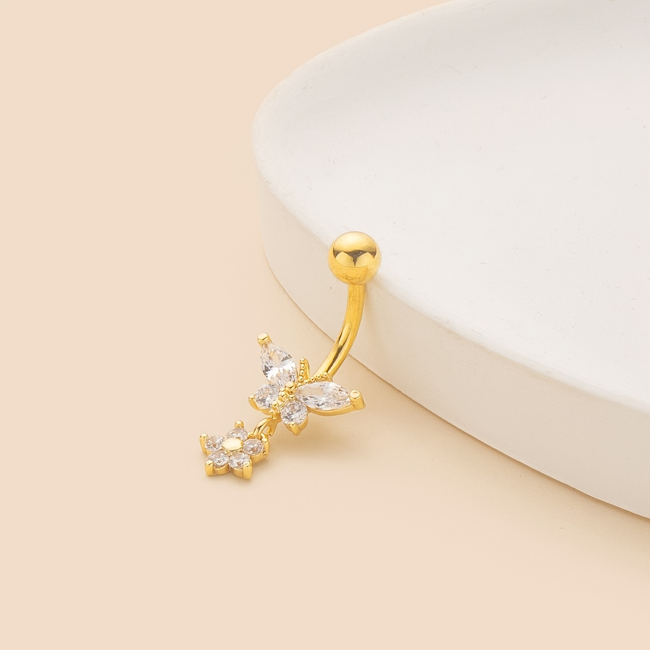 luxury white cz flower butterfly belly button ring elegant navel nail body piercing jewelry 1pc details 7