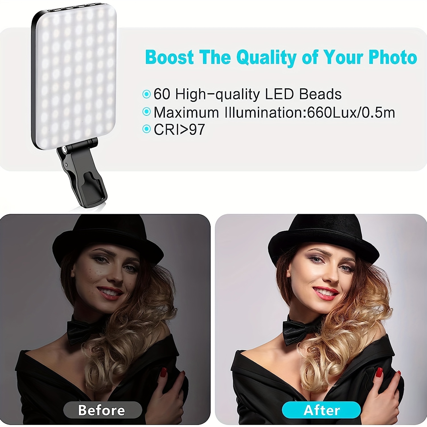 Luz para selfies / clip de luz para teléfonos recargable de - Temu
