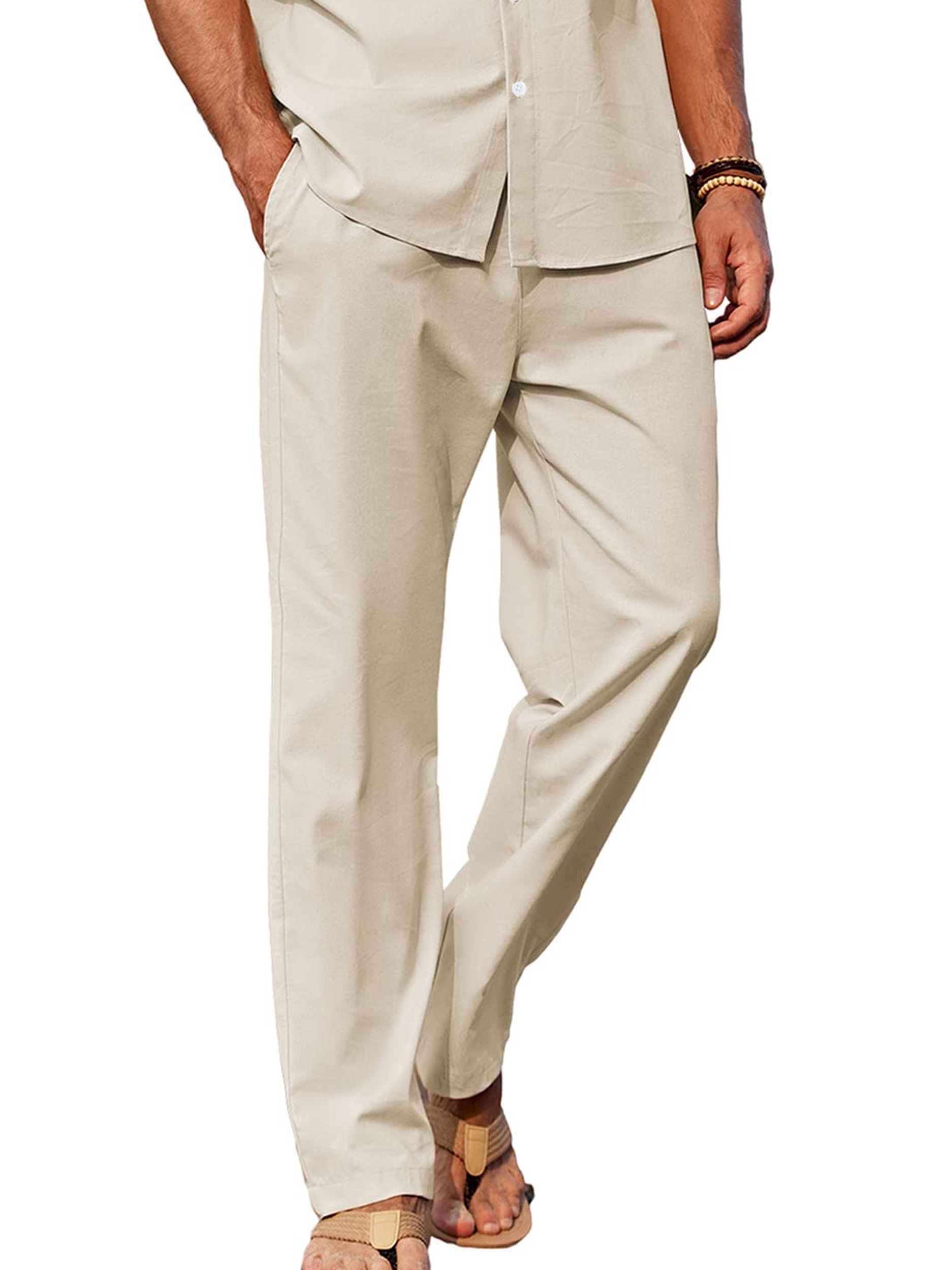 Regular straight leg men's linen pants SOGLIO in Natural melange