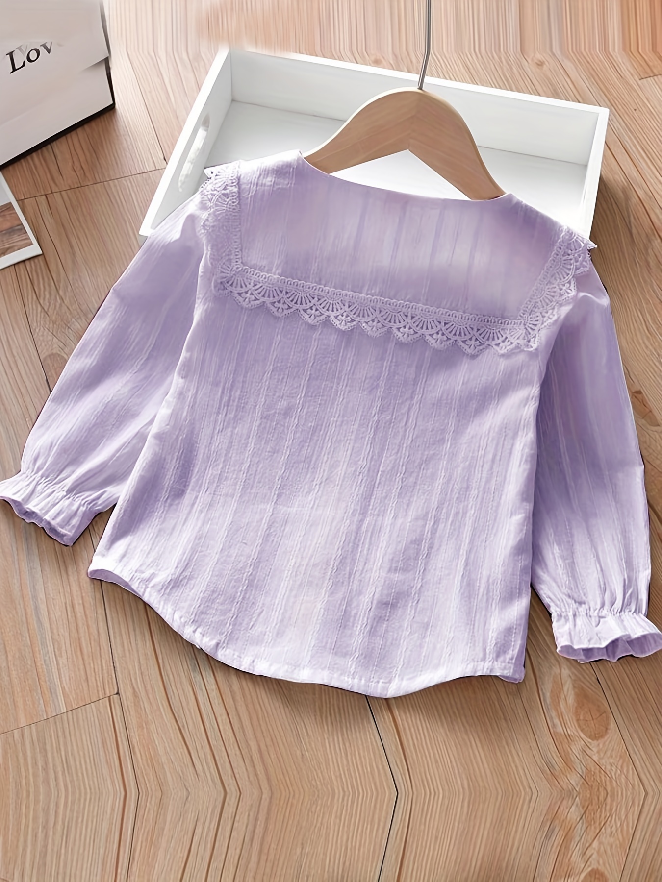 Blusa Manga Larga Bordado Cuello Muñeca Niñas Blusas - Temu