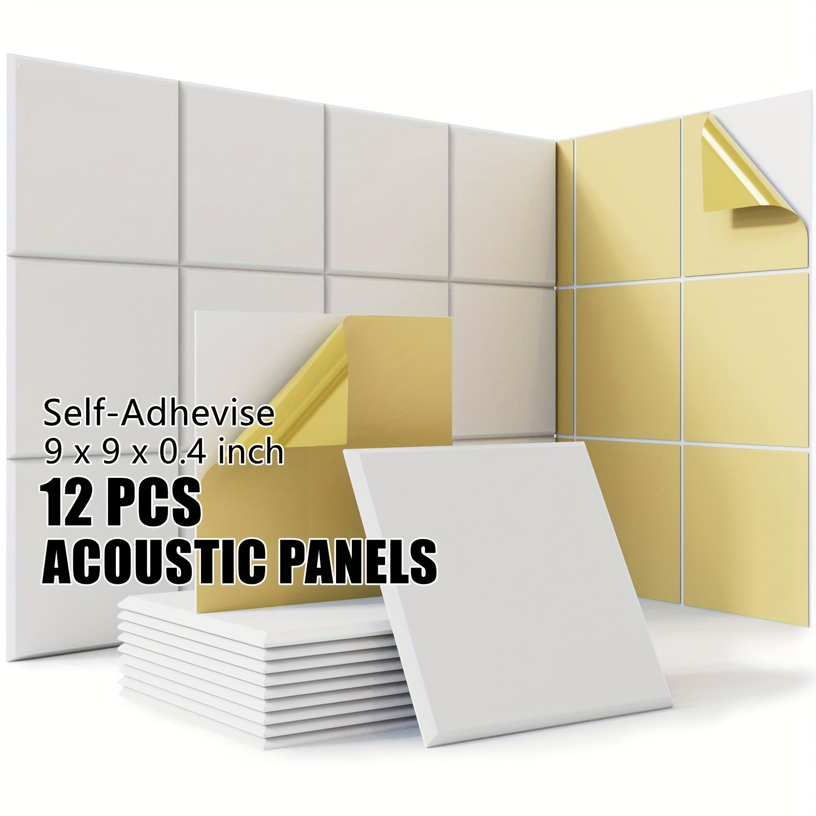 Paquete de 12 paneles acústicos autoadhesivos de 12 x 12 x 0.5 pulgadas,  paneles de pared insonorizados de alta densidad, paneles de espuma a prueba