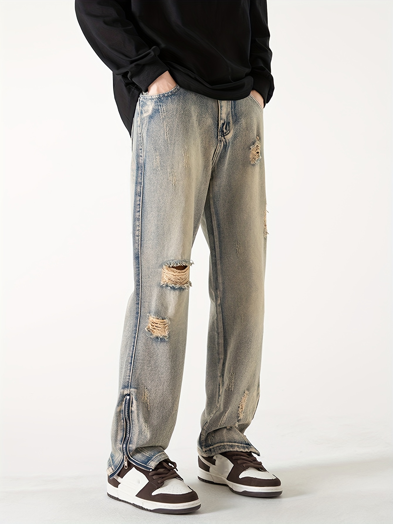 Loose Fit Straight Leg Jeans Casual Street Style Denim Pants - Temu