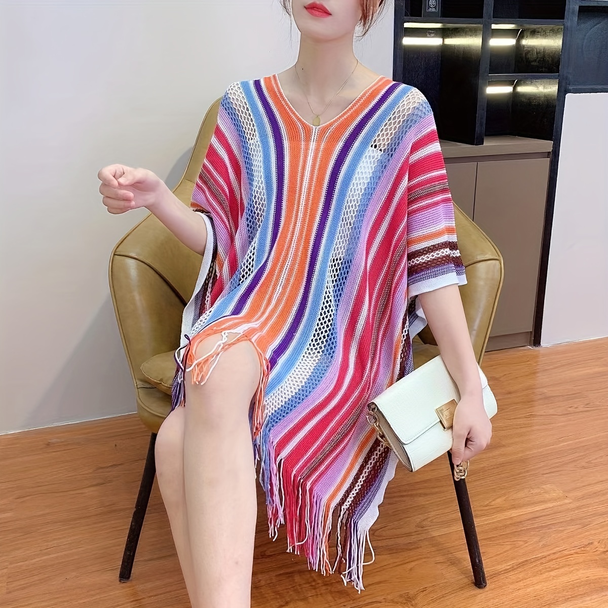 Striped wrap hollow out maxi outlet dress