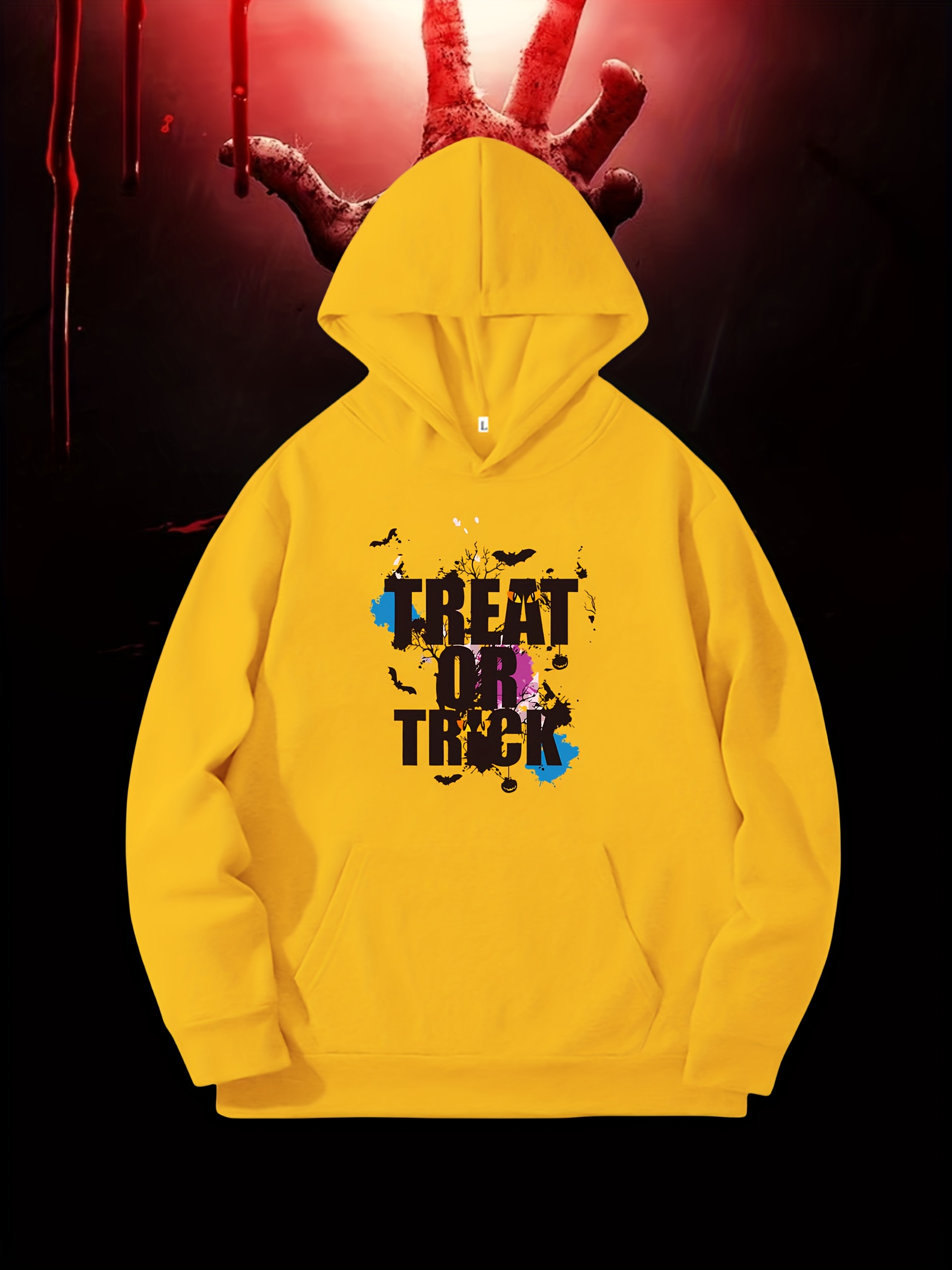 Halloween theme letter store print drawstring hoodie