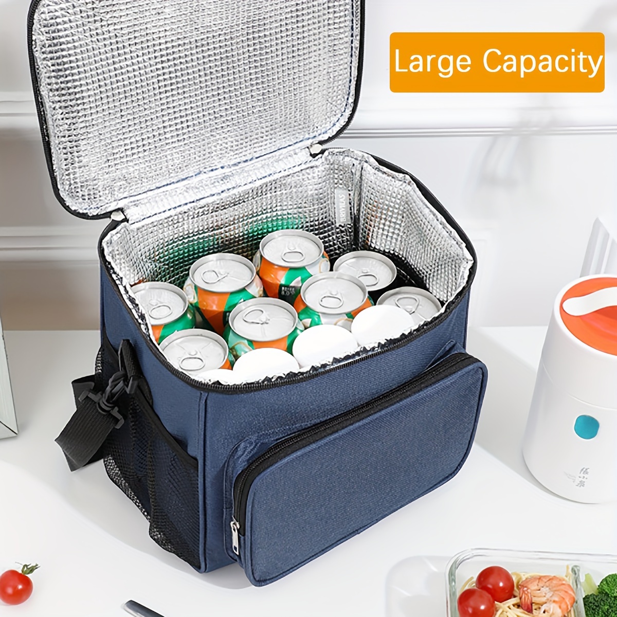 1pc Adjustable Strap Lunch Bag With Large Capacity And Multiple Functions,  Insulated Tote Bag For Bento Box