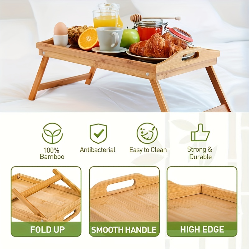 Bamboo Bed Tray Table With Folding Legs & Handles Breakfast Tray for Sofa  Eating