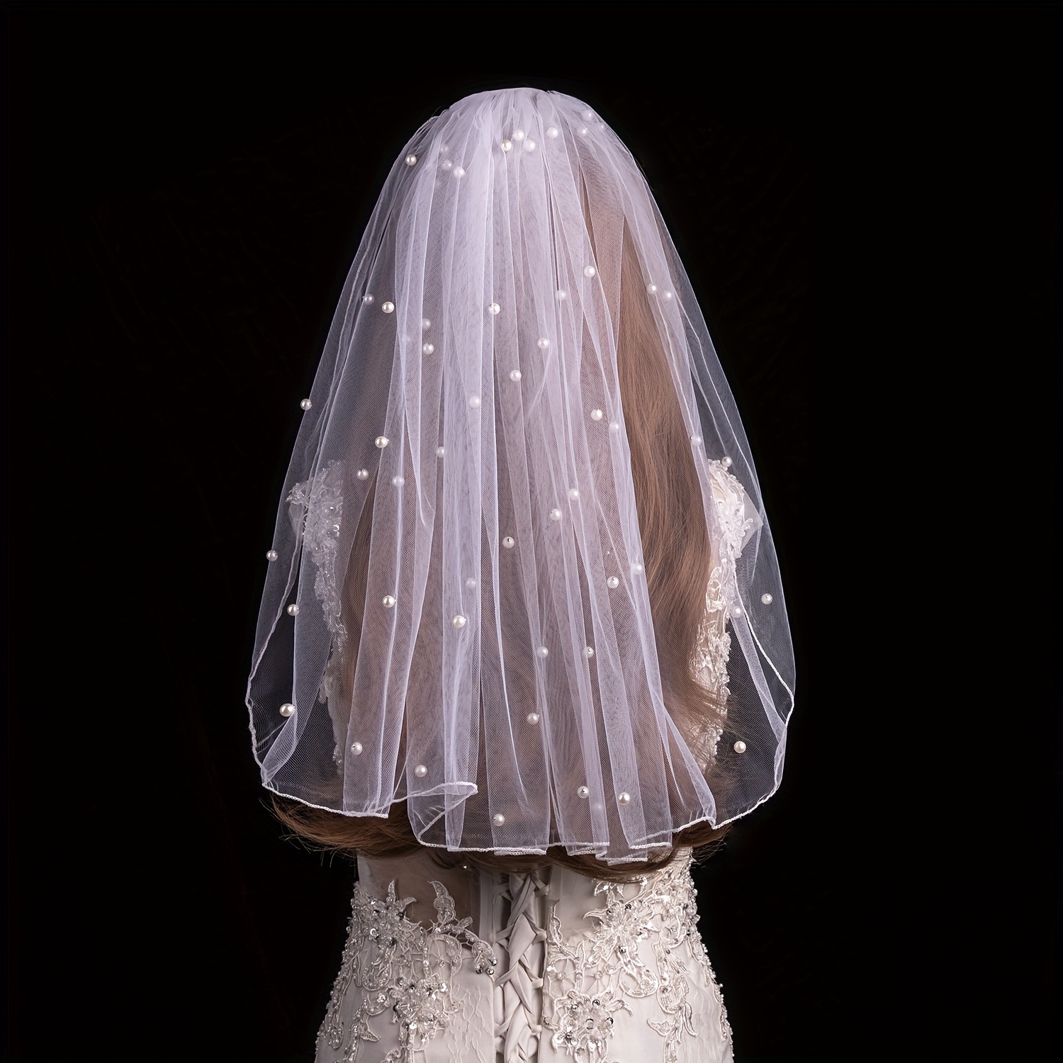 Pearl Veil Wedding Accessories For Bride Short Bridal Hair - Temu