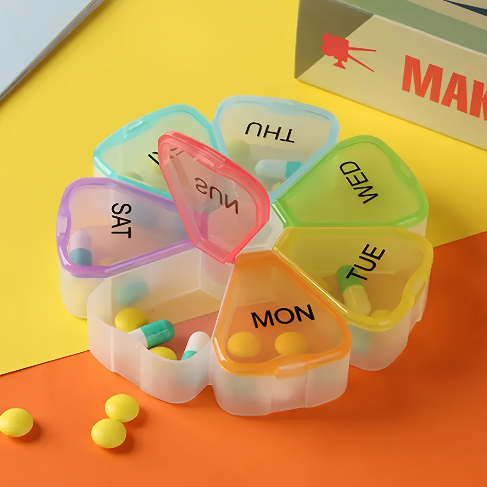 Pill Organizer Case, Weekly Floral Pill Box Compact Size for