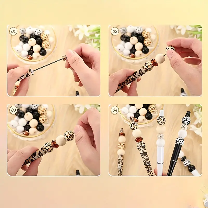 Plastic Beadable Pens Assorted Bead Pens Wood Beads Crystal - Temu