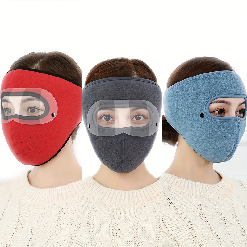 Coldproof Polar Fleece Mask Detachable Goggles Solid Color - Temu Canada